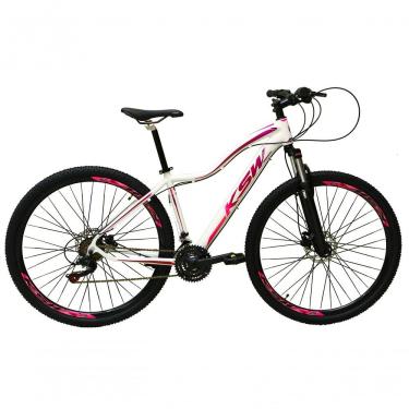 Imagem de Bicicleta Feminina Aro 29 Ksw Mwza 27v Freio Hidráulico K7 Garfo Com Trava - Branco-pin...