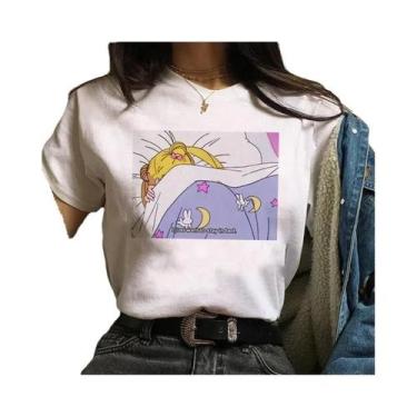 Imagem de Camiseta Gráfica Retro Sailor Moon De Algodão Para O Verão, Casual Par
