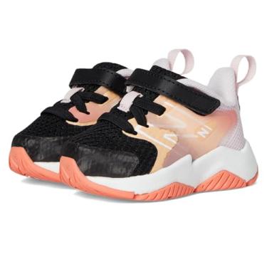 Imagem de New Balance Tênis infantil unissex Rave Run V2 de renda elástica com alça superior, Preto/Flare/Rose Sugar, 14