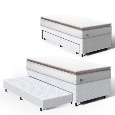 Imagem de Cama Box com Colchão de Molas Ensacadas Pillow Top Neve + Auxiliar de Espuma Unique Solteiro 88cm