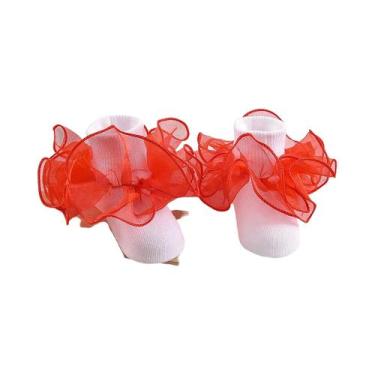 Imagem de Meias De Tornozelo Com Babados Para Meninas, Macias E Respiráveis, Est