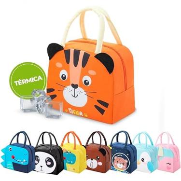 Imagem de Bolsa Térmica Lancheira Infantil FG Unissex Porta Marmita com Isolamento e Estampa de Bichinhos Marrom