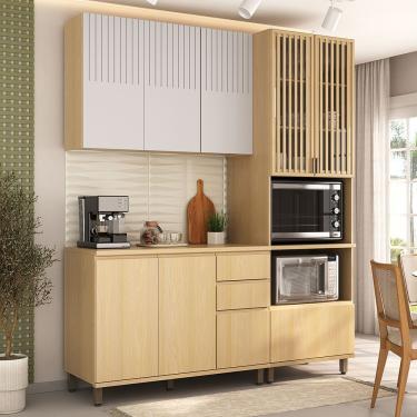 Imagem de Cozinha Compacta 100% Mdf 3 Pçs Tampo E Torre Quente 190cm Carvalho Uv-cinza Cristal Pet