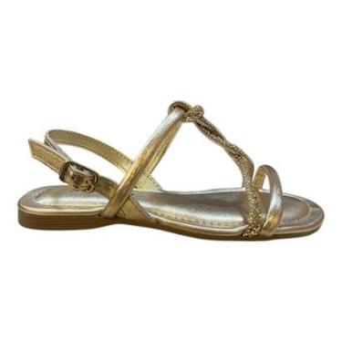 Imagem de Sandalia Infantil Menina Pink Cats Rasteira Casual Conforto Metalizado Brilho V5922 Dourado-Feminino