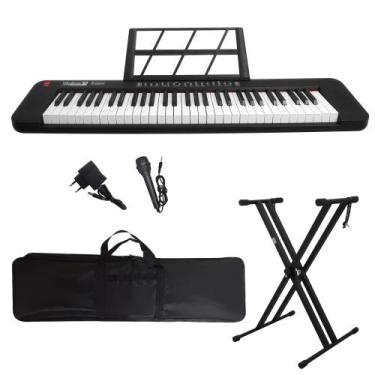 Imagem de Kit Teclado Musical 61 Teclas Estudante Iniciante Rhythmic 50 + Capa e