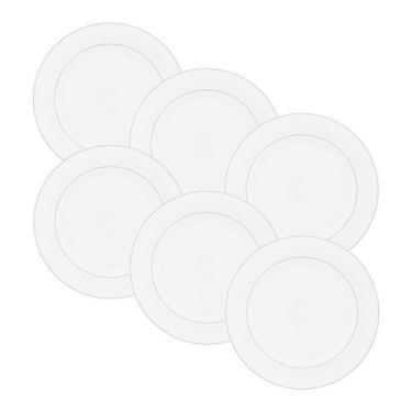 Imagem de Jogo 6 pratos rasos 27 cm de porcelana branca com borda prateada Monac