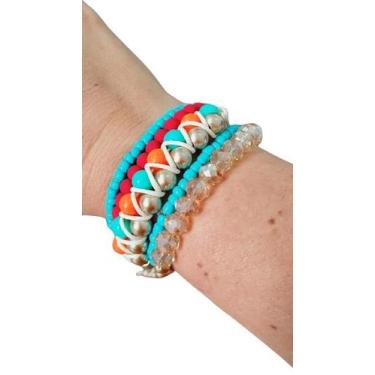 Imagem de Pulseira feminina miçanga colorida carnaval - MLBpel, Azul