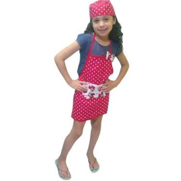 Imagem de kit avental infantil com touca bandana - Vivana, Vermelho