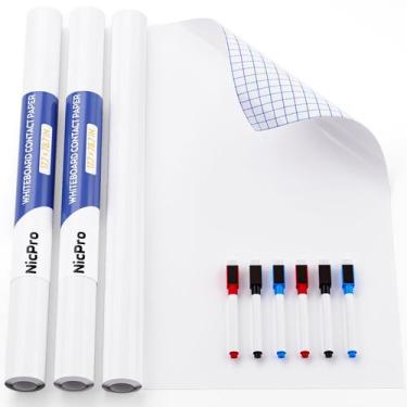 Imagem de Adesivo de Quadro Branco Nicpro 45 x 200 cm Autoadesivo com 6 Canetas