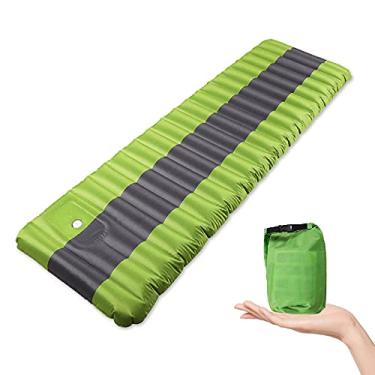 Imagem de Tapete inflável para dormir com bomba de pé para dormir, almofada inflável única dobrável, tapete de acampamento ultraleve, tapete de acampamento portátil para acampamento, caminhada, praia e viagens de grama