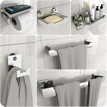 Imagem de Kit Acessórios Para Banheiro Inox Com Ventosa 6 Peças ELG