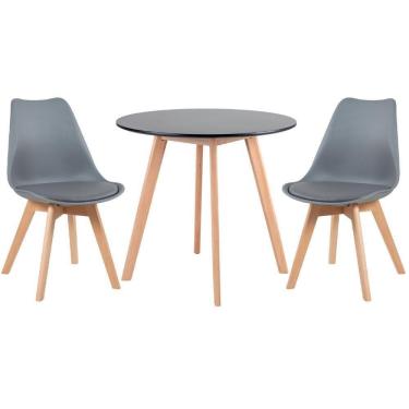 Imagem de Mesa Redonda 80cm Preto + 2 Cadeiras Cinza Escuro