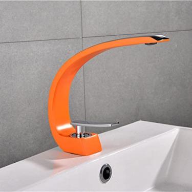 Imagem de Torneira de pia de banheiro torneiras de lavatório de latão preto com alça única cachoeira quente e fria misturador elegante, laranja, china