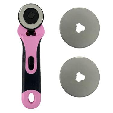 Imagem de Cortador Rotativo Circular com Disco 45mm + 2 Laminas Reservas Para Tecidos Papel Artesanato Patchwork Scrapbook (Cortador Circular Rosa)