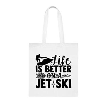 Imagem de Life Is Better On A Jet Ski Tote Bag, presente engraçado de jet ski, bolsa de ombro de jet ski, bolsas reutilizáveis de jet ski, ideia de de Natal, Branco