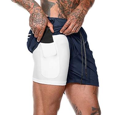 Imagem de ERYUE Calções de corrida para homem,Homens 2-em-1 Shorts de corrida Esporte Hip Fitness Fitness Leve Treinamento de Yoga Desgaste do esporte Cinto de gravata Cintura Calças quentes Loose-Fit Shorts de