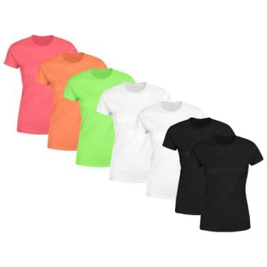 Imagem de Kit 7 Blusas Feminina Tshirt Camiseta Baby Look Gola Redonda Básica Pr