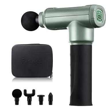 Imagem de Rilextec Pistola de massagem, tecido profundo, massageador sem fio nas costas, tecido profundo para costas e pescoço, 5 velocidades e modo automático, massageador de percussão portátil com tempo de funcionamento de 8 horas alivia a fadiga, tensões musculares
