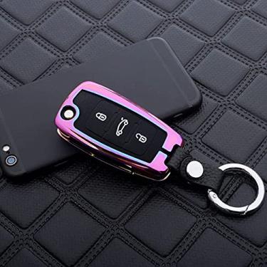 Imagem de YJADHU Capa de liga de zinco com proteção de chave de carro, apto para VW Golf Bora Jetta POLO GOLF Passat para Skoda Octavia A5 Fabia para assento Ibiza Leon, A, arco-íris
