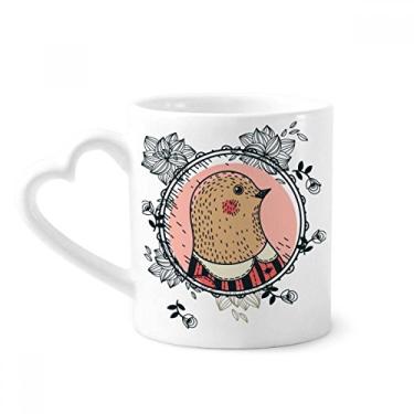 Imagem de Caneca de cerâmica de café com estampa de folha de flor de pombo copo de coração de vidro