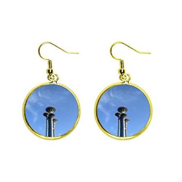 Imagem de Estrutura de Unha Art Deco Presente Moda Orelha Pendente Dourado Brinco Joia Mulher, Metal