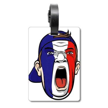 Imagem de Bandeira da França rosto maquiagem cabeça gritando boné mala etiqueta cartão de bagagem etiqueta, Multicolorido.