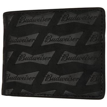 Imagem de AQUARIUS Carteira dobr vel preta Budweiser AOP gravata borboleta Deboss com janela para identidade, Black, Carteira masculina cl ssica