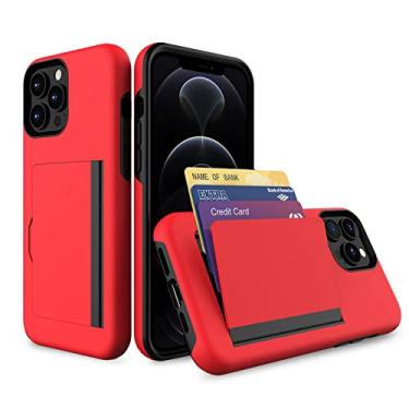 Imagem de Capa para iPhone 14/14 Pro/14 Plus/14 Pro Max, capa com suporte para cartão anti-riscos pára-choques rígido resistente à prova de choque capa de telefone protetora, vermelha, 14 6,1 polegadas
