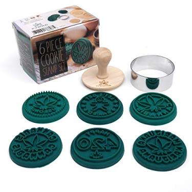Imagem de Carimbos de silicone de maconha, cortador de biscoito de aço inoxidável, cabo de madeira, presente de festa, conjunto de 6 carimbos