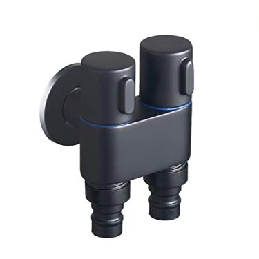 Imagem de LIDON Torneira da máquina de lavar uma em duas saídas divisor de torneira de latão torneira da máquina de lavar torneira de uso duplo torneiras de latão ao ar livre para banheiro, preto C (cor: preto C)