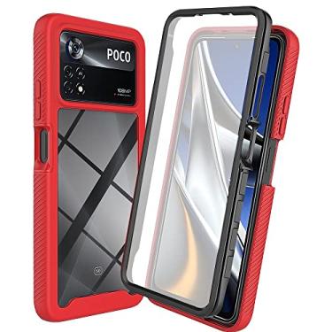 Imagem de Capa de telefone capa de proteção total para Xiaomi Poco X4 Pro 5G PC rígido + silicone macio TPU 3 em 1 capa protetora de telefone à prova de choque com protetor de tela anti-arranhões sensível ao toque integrado (cor: vermelho)