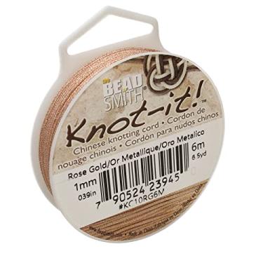 Imagem de The Beadsmith Knot-it! Cord – Nylon Chinese Knotting Cord – Metallic Rose Gold Color – 1mm Diameter – 6-Meter Spool – Use in Macrame, Kumihimo, Decorative Knots & Traditional Chinese Arts