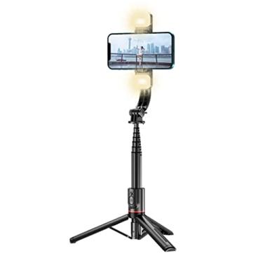 Imagem de Suporte Celular Dobrável Sem Fio Bluetooth Selfie Tripé Com Luz de Preenchimento