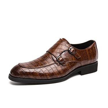 Imagem de Sapatos sociais para homens Slip On Monk Strap Avental Dedo do pé Couro PU Resistente Sola de Borracha Antiderrapante Salto Alto Bloco Baixo Andar (Color : Brown, Size : 43 EU)