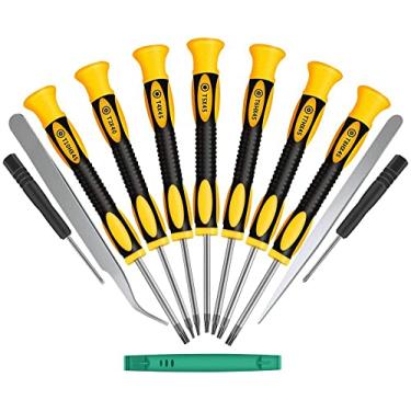 Imagem de Kingsdun Conjuntos de chaves de fenda Torx 12 em 1 com chaves de fenda T3 T4 T5 T6 T7 T8 T10 Star, pinças de aço inoxidável e chaves de fenda magnéticas com fenda Philip para reparo de telefone/Mac/computador