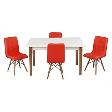 Imagem de Conjunto Mesa de Jantar Luiza 135cm Branca com 4 Cadeiras Gomos - Vermelho