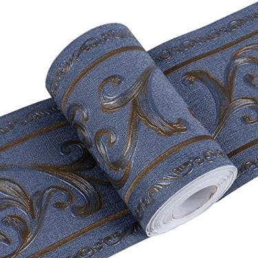 Imagem de Creation Core Adesivo decorativo de parede padrão 3D cozinha banheiro papel de parede à prova d'água borda removível telhas autoadesivas, íris azul marinho