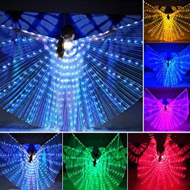 Imagem de ZYLLZY Asas de dança do ventre de LED, faixa de cabeça de penas iluminadas, capa de asa de borboleta com bastão telescópico, asas de LED para mulheres (#6)
