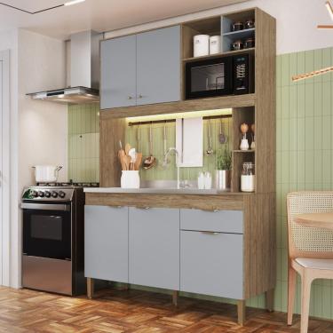 Imagem de Cozinha Compacta 5 Portas e 1 Gaveta com Armário e Balcão CO9510 Decibal Wood|Griseo