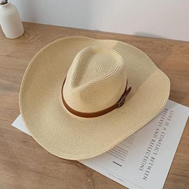 Imagem de Chapéus De Cowboy Design De Papel Natural Chapéu De Cowboy Ocidental 13cm Grande Aba Larga Mulheres Homens Chapéus De Palha De Praia Panamá Cowgirl Jazz Sun Caps,Bege,7 1/8,YUYANAIAI