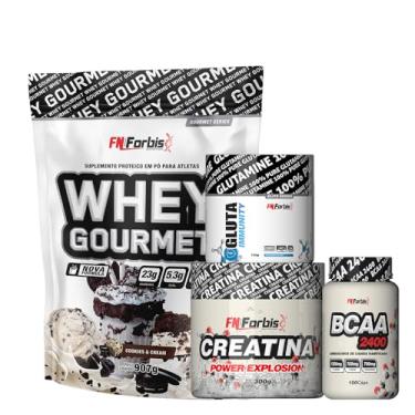 Imagem de Whey Protein Gourmet Refil 907g + Creatina 300g + Glutamina 150g + BCAA 100 caps - FN Forbis Nutrition… (Cookies and Cream)
