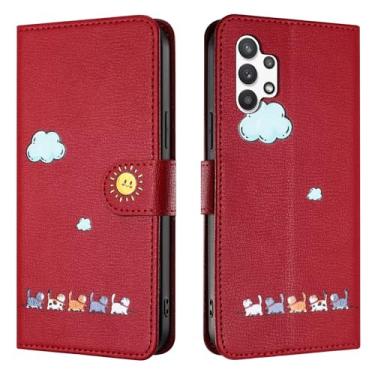 Imagem de Rnrieyta Miagon Capa para Samsung Galaxy A53 5G, capa de desenho animado animal nuvem gato bonito padrão dobrável suporte carteira de couro PU capa protetora com compartimentos para cartões, vermelho