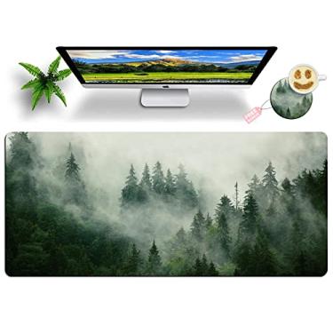 Imagem de Forest Foggy Mountain Mouse Pad Large with Coaster, 35.4"x15.7" Full Desk Mousepad Stitched Edges Non Slip Base Desk Pad Extended Large Gaming XXL Mouse Pad for Desk Office Home