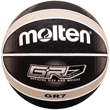 Imagem de Molten Bola de basquete de borracha com design de 12 painéis, preto/prata, tamanho oficial 17,78 cm