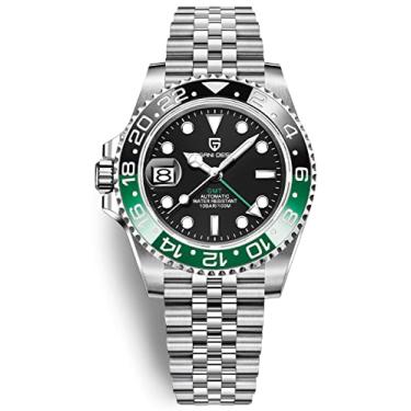 Imagem de Pagani Design PD-1662 GMT Relógio masculino de 40 mm, movimento mecânico automático, data analógica, vidro de safira sintético luminoso, aço inoxidável, 100 m, resistente à água, 5, verde, preto, Lazer, moda, viagens. Piloto, mergulho, mergulhador, esportes, negócios, presente de dia dos namorados p