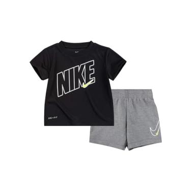 Imagem de Nike Conjunto de 2 peças de camiseta e shorts com estampa Dri-Fit para meninos pequenos, Preto (66h589-g0r)/cinza mesclado, 24 Meses