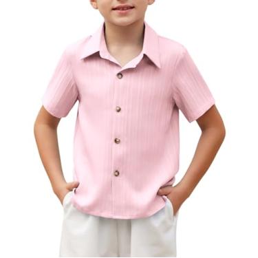 Imagem de Arshiner Camisa casual para meninos de manga curta com botões e gola para praia tamanho 3-12 anos, Rosa escuro, 4