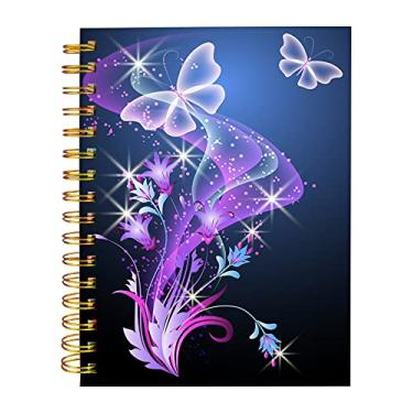 Imagem de iampanda Caderno espiral de jornal, encadernação de fio duplo forte da moda com papel premium para meninas mulheres, 60 folhas A5 caderno/diário pautado universitário, perfeito para presentes de casa de escritório escolar, borboletas azuis