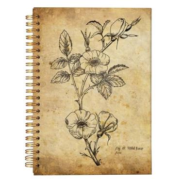 Imagem de NEGIGA Caderno floral vintage, caderno floral, diário floral, presentes de plantas para amantes de plantas, presentes para mulheres de plantas, caderno espiral 14 x 21 cm