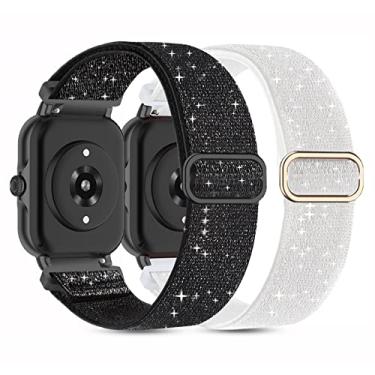Imagem de Kollody Pacote com 2 pulseiras de relógio de nylon elástico compatíveis com Amazfit Active 2/Active, pulseira de substituição elástica macia de 20 mm para Amazfit Bip 3 Pro/3/U Pro/GTR mini/GTS 4/3/2